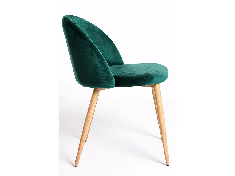 Lot de 2 chaises Kazon - Velours élégant et pieds métal effet bois clair-Couleur Vert foncé