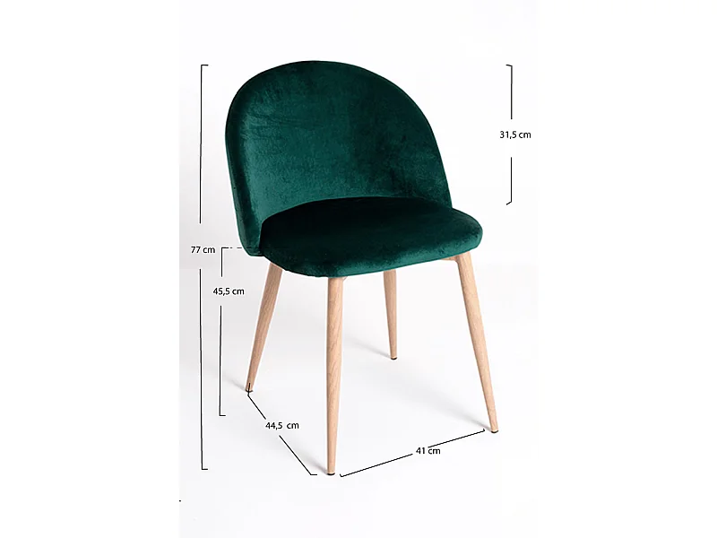 Lot de 2 chaises Kazon - Velours élégant et pieds métal effet bois clair-Couleur Vert foncé
