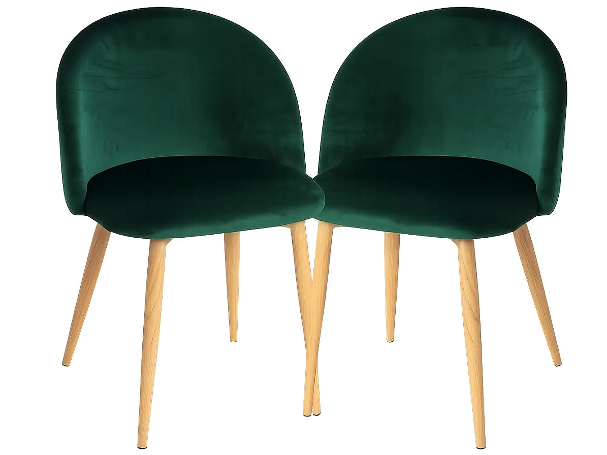 Lot de 2 chaises Kazon - Velours élégant et pieds métal effet bois clair-Couleur Vert foncé