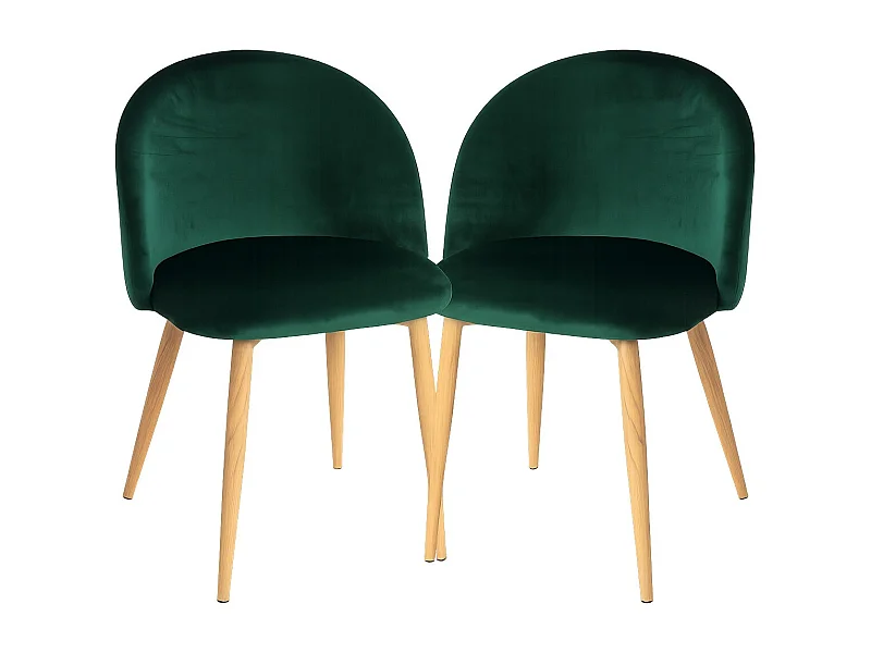 Lot de 2 chaises Kazon - Velours élégant et pieds métal effet bois clair-Couleur Vert foncé