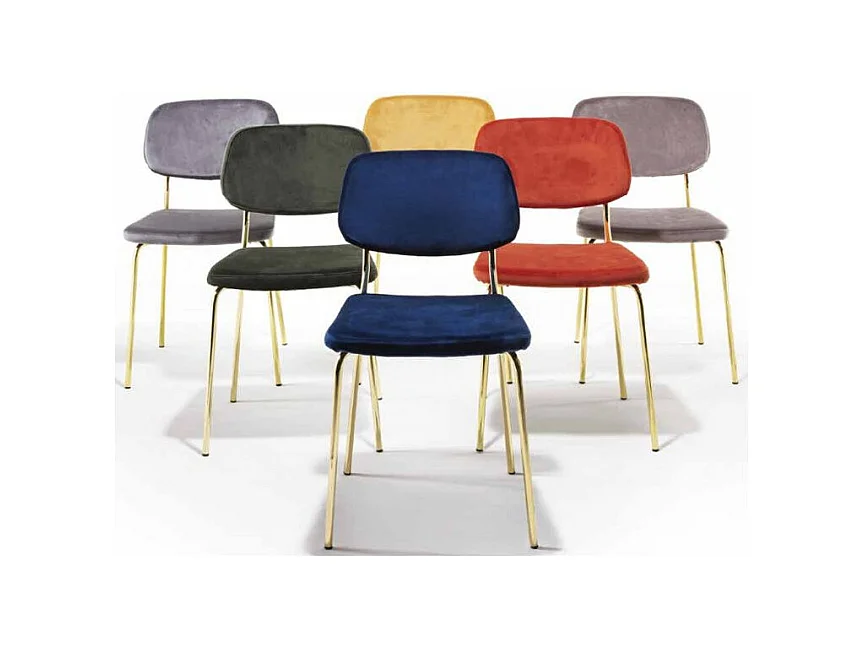 Chaise moderne en velours et pieds en laiton brossé doré Zola - Lot de 2-Couleur Gris