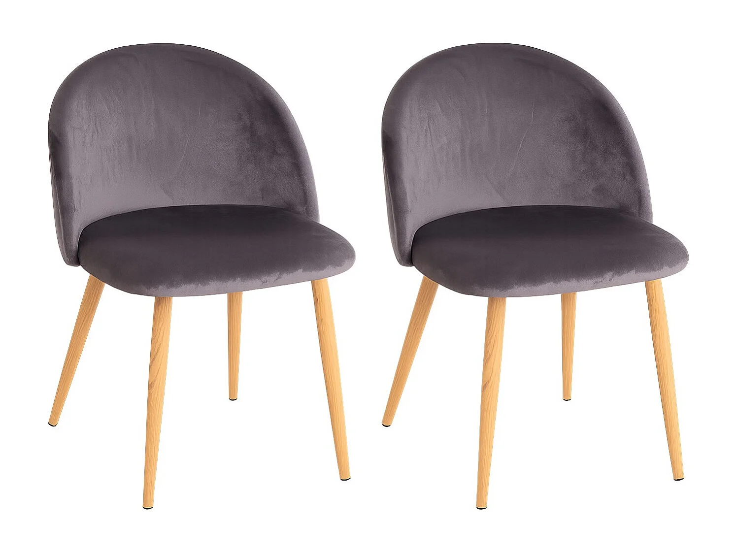 Lot de 2 chaises Kazon - Velours élégant et pieds métal effet bois clair-Couleur Gris foncé