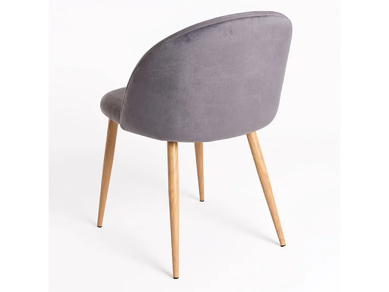 Lot de 2 chaises Kazon - Velours élégant et pieds métal effet bois clair-Couleur Gris foncé