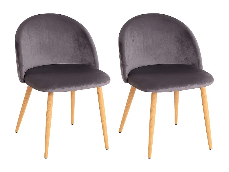 Lot de 2 chaises Kazon - Velours élégant et pieds métal effet bois clair-Couleur Gris foncé