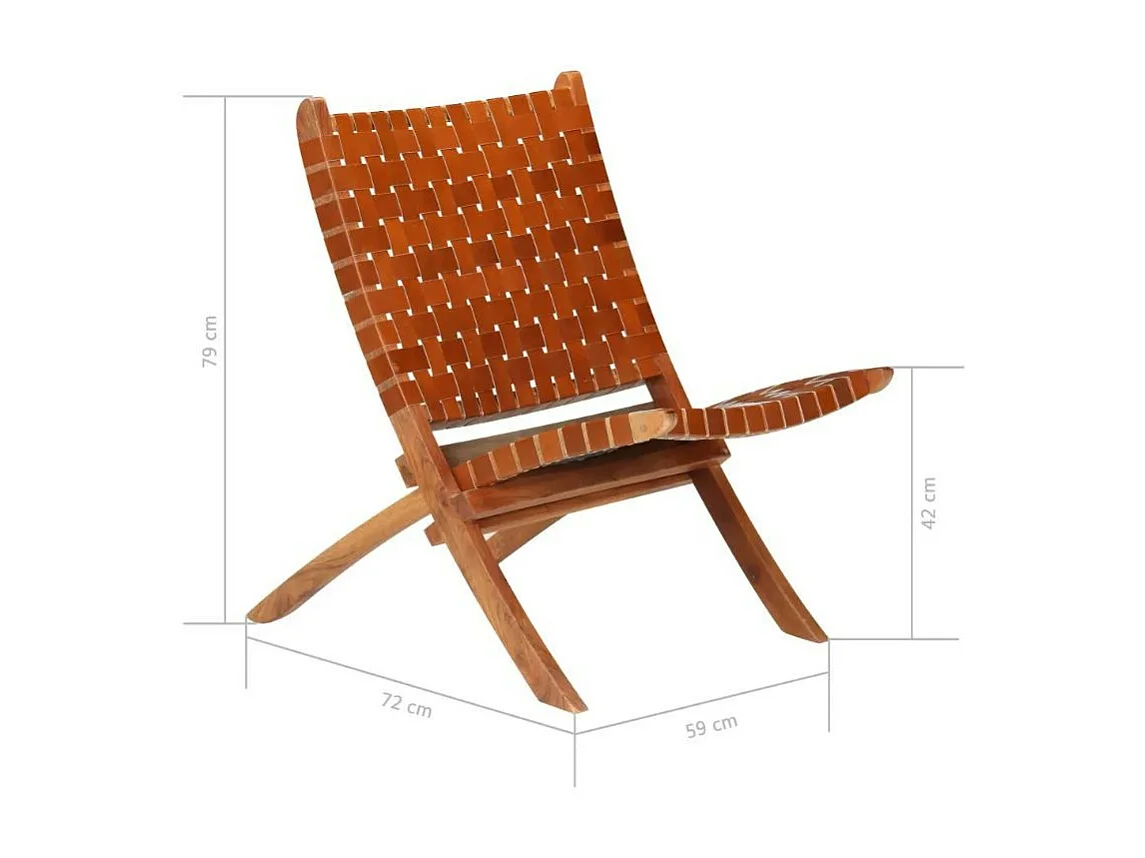 Chaise pliante cuir bandes marron et acacia laqué clair Manilou