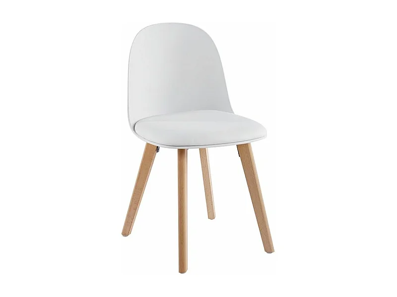 Chaise nordique naturel et blanc avec un coussin d'assise en simili cuir Dekan