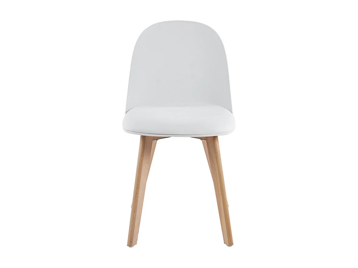 Chaise nordique naturel et blanc avec un coussin d'assise en simili cuir Dekan