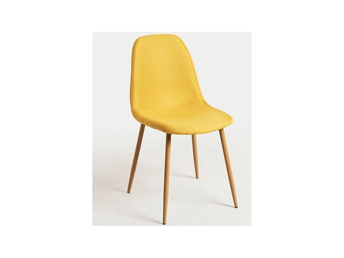 Chaise tissu jaune et pieds métal effet bois naturel Kela