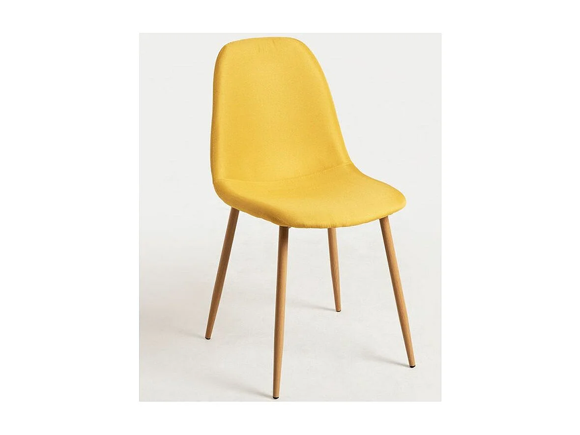 Chaise tissu jaune et pieds métal effet bois naturel Kela