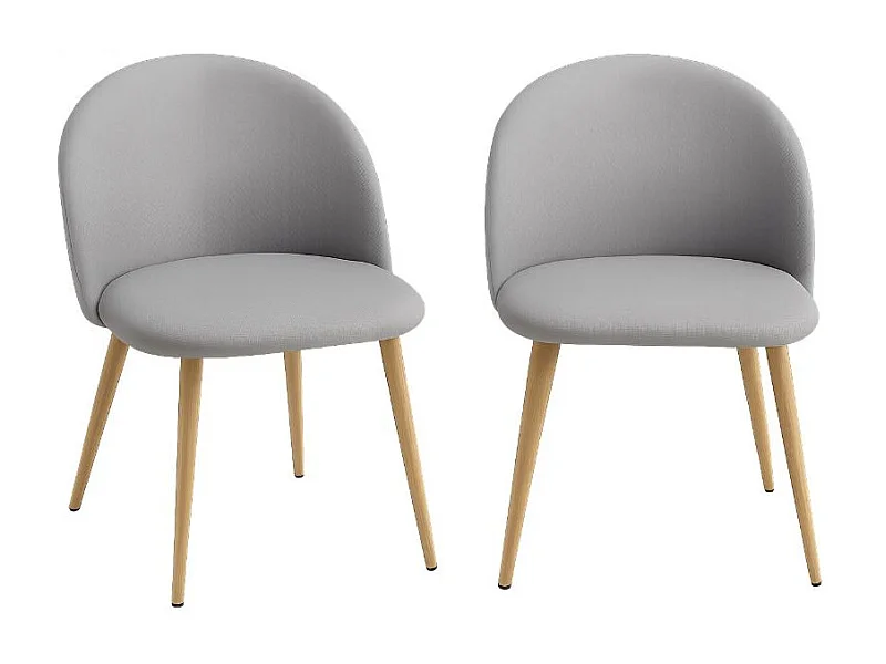 Lot de 2 chaises Kazon - Tissu élégant et pieds métal effet bois clair-Couleur Gris clair