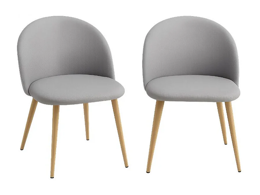 Juego de 2 sillas Kazon - Elegante tela y patas de metal efecto madera clara-Color Gris claro