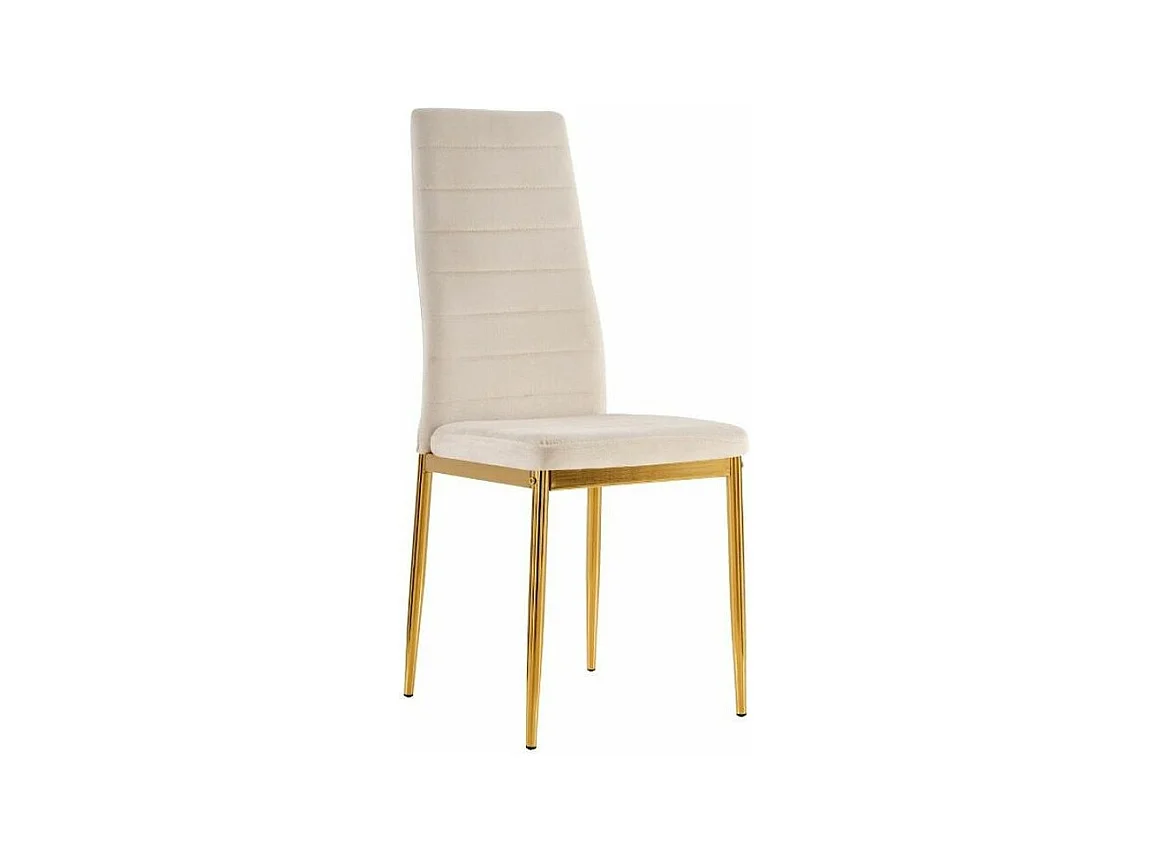 Chaise velours beige clair matelassé et pieds acier doré Roba - Lot de 6