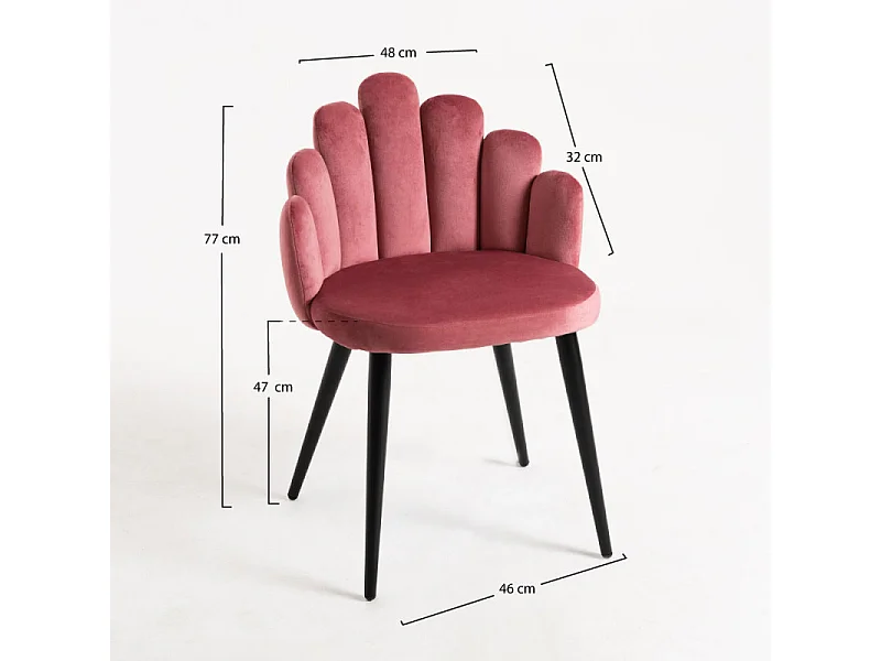 Chaise originale velours rose foncé et pieds métal noir Achille - Lot de 2