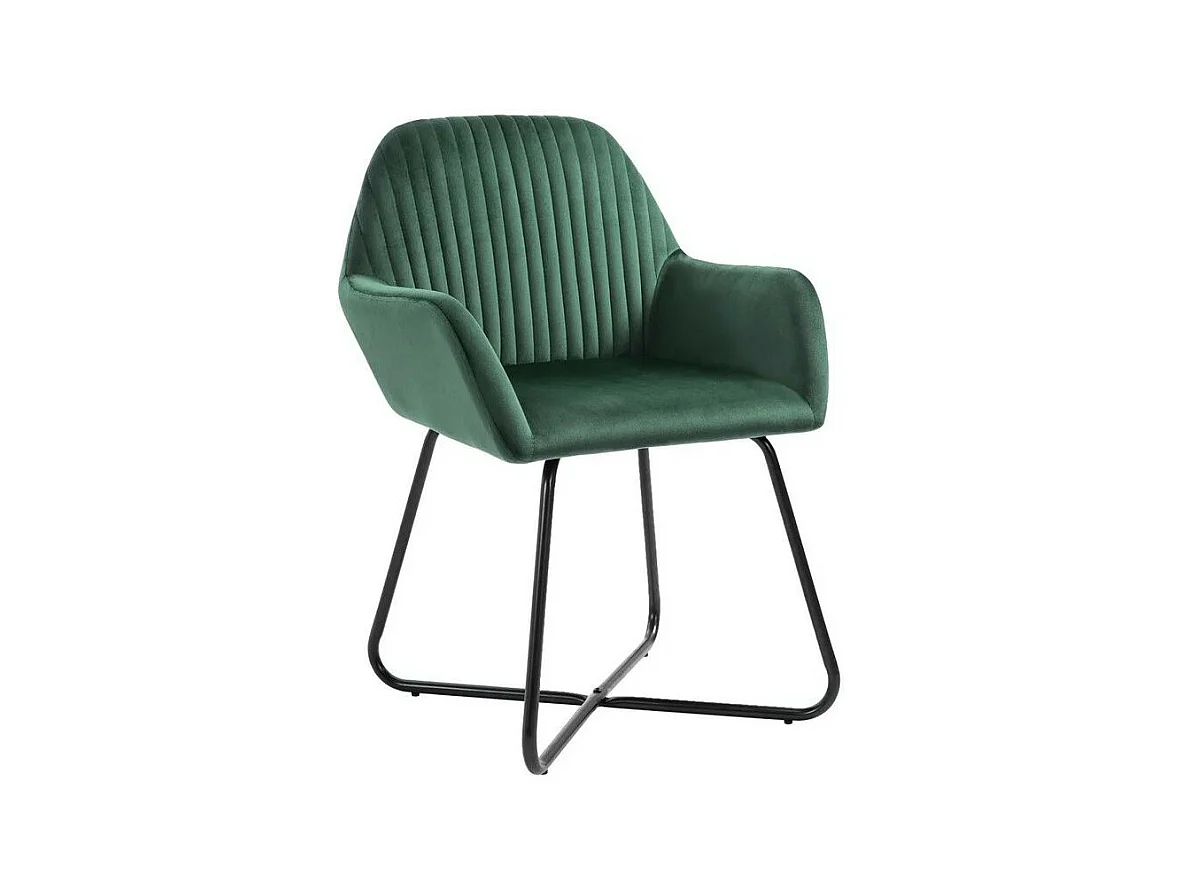 Chaise velours vert et pieds métal noir Mikee - Lot de 4
