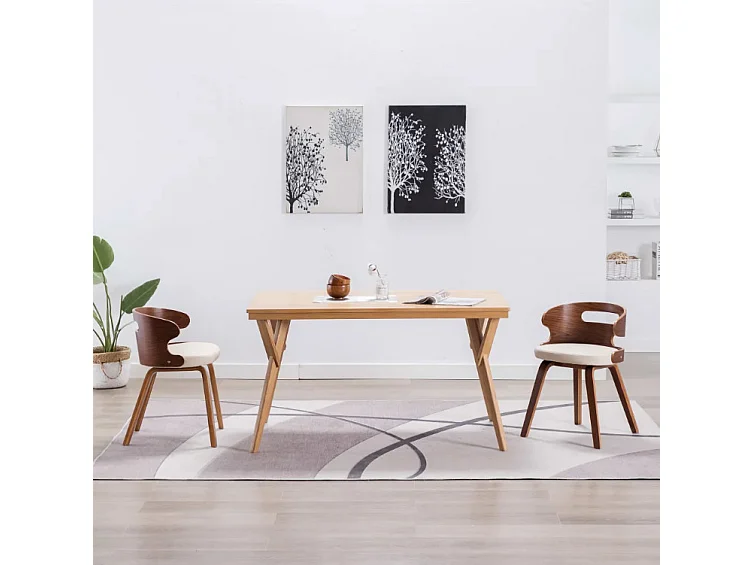 Chaise de salle à manger bois courbé foncé et simili cuir beige Laetitia - Lot de 2