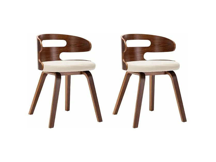 Chaise de salle à manger bois courbé foncé et simili cuir beige Laetitia - Lot de 2