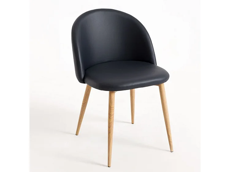 Juego de 2 sillas Kazon - Elegante piel sintética y patas de metal efecto madera clara-Color Marrón claro