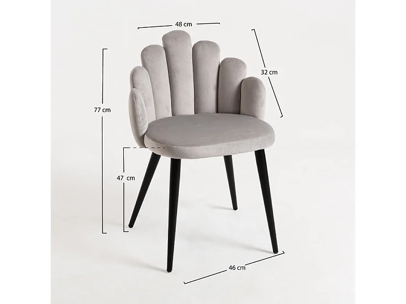 Chaise originale velours gris clair et pieds métal noir Achille - Lot de 2