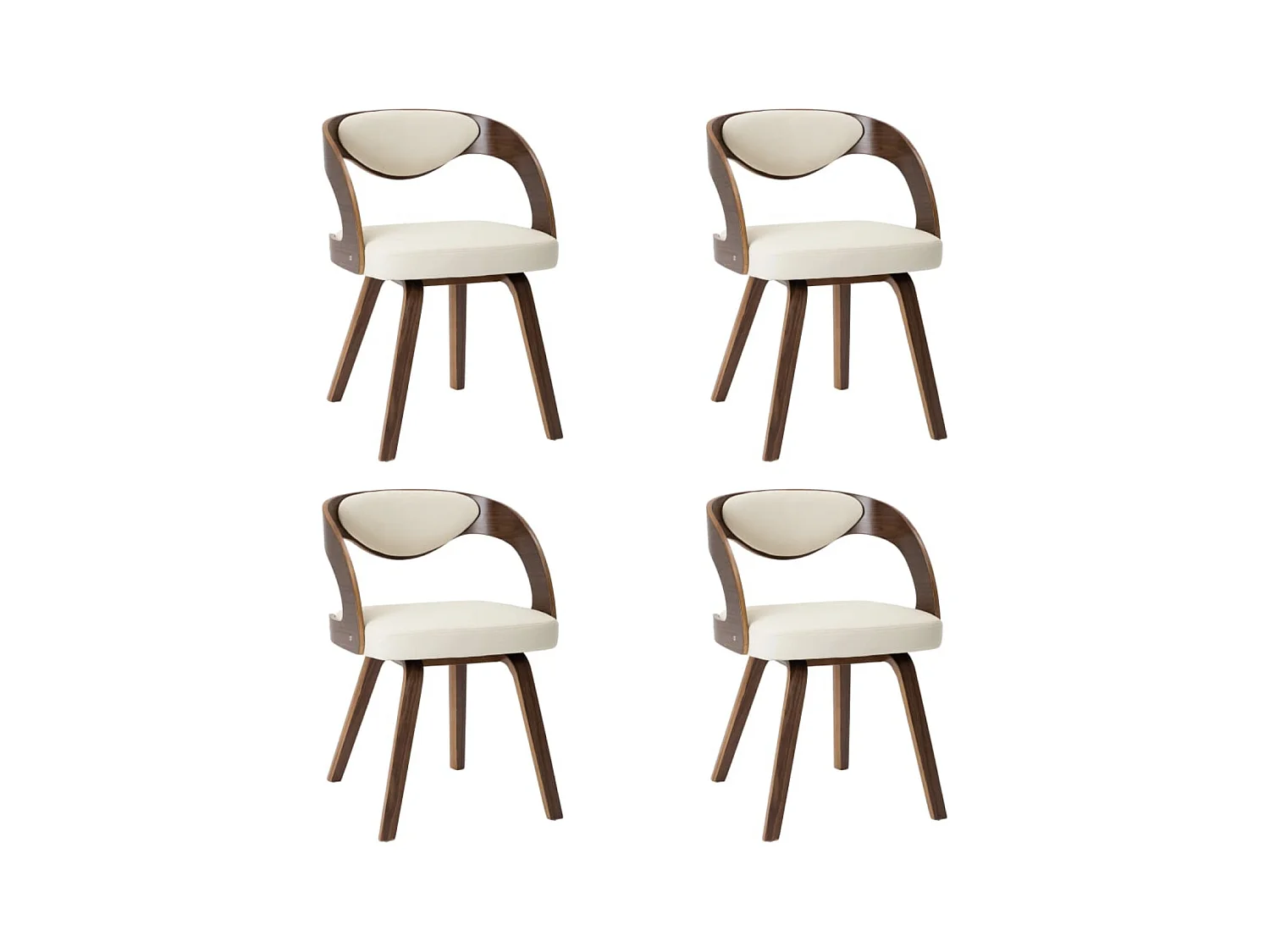 Eetkamerstoelen 4 st gebogen hout en kunstleer crèmekleurig