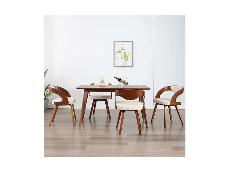 Eetkamerstoelen 4 st gebogen hout en kunstleer crèmekleurig