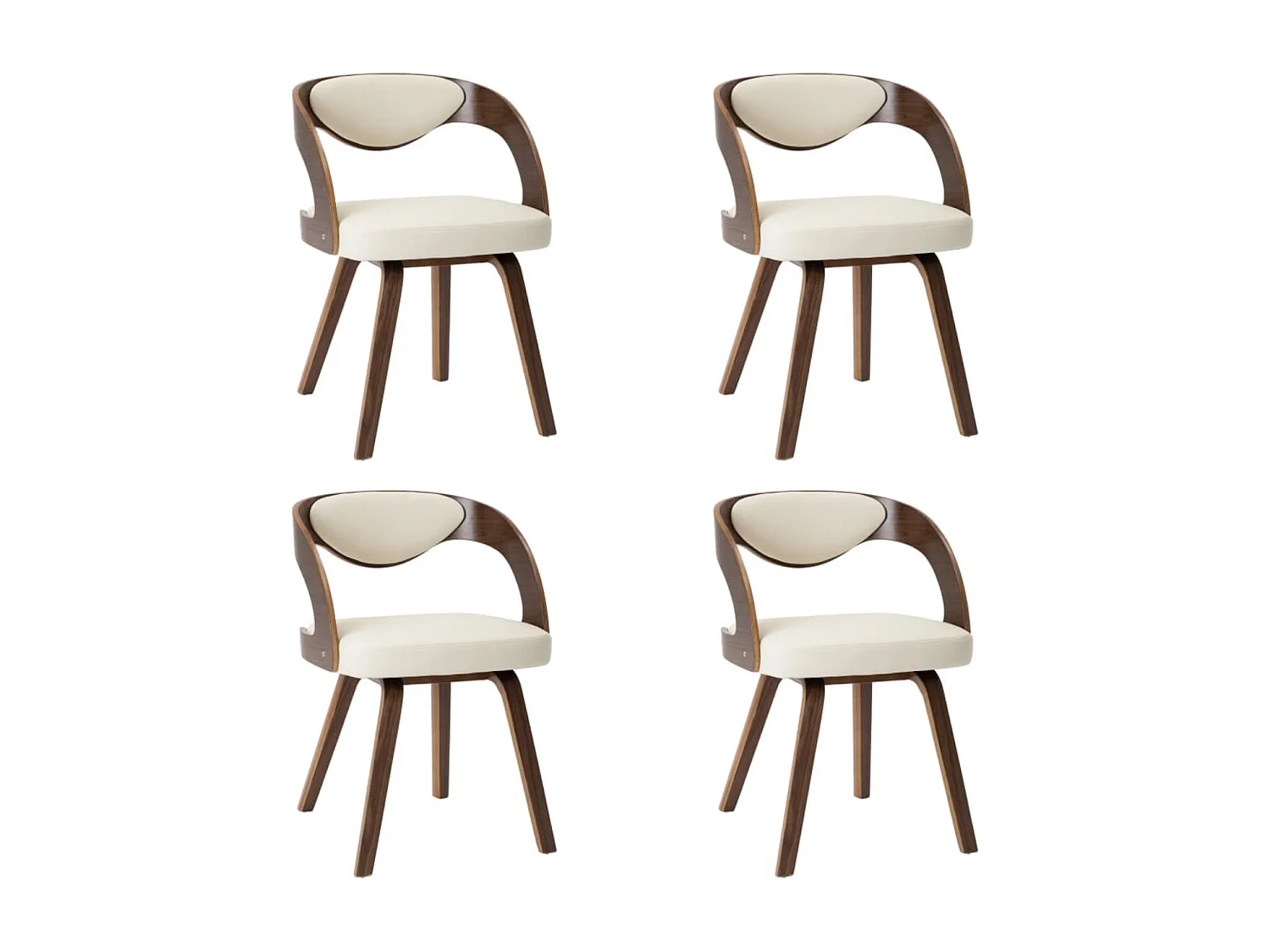 Eetkamerstoelen 4 st gebogen hout en kunstleer crèmekleurig