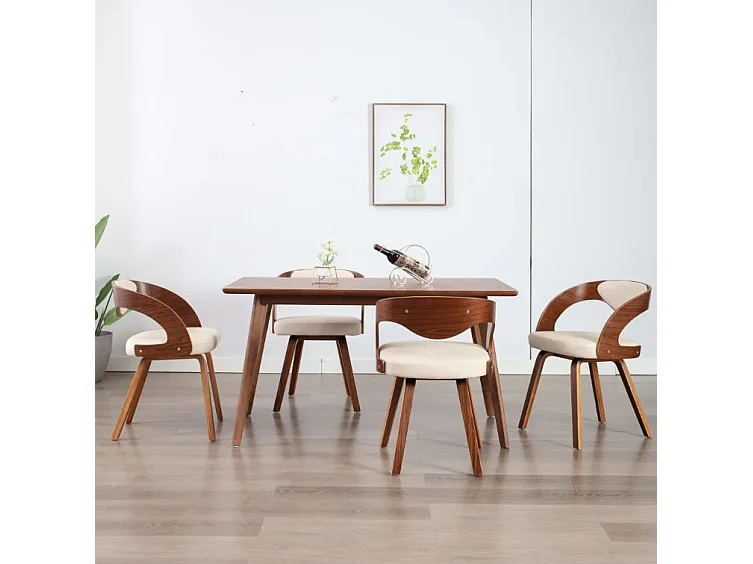 Eetkamerstoelen 4 st gebogen hout en kunstleer crèmekleurig