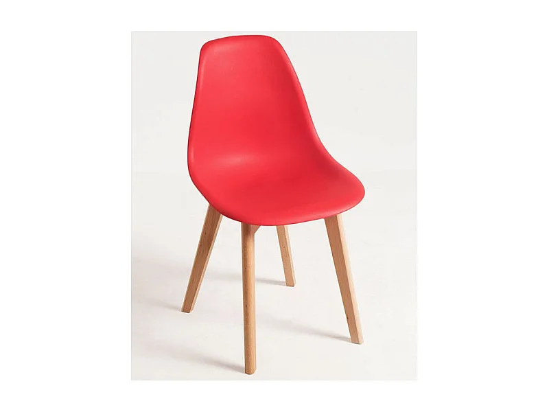 Chaise nordique rouge et pieds hêtre clair Nordo - Lot de 2