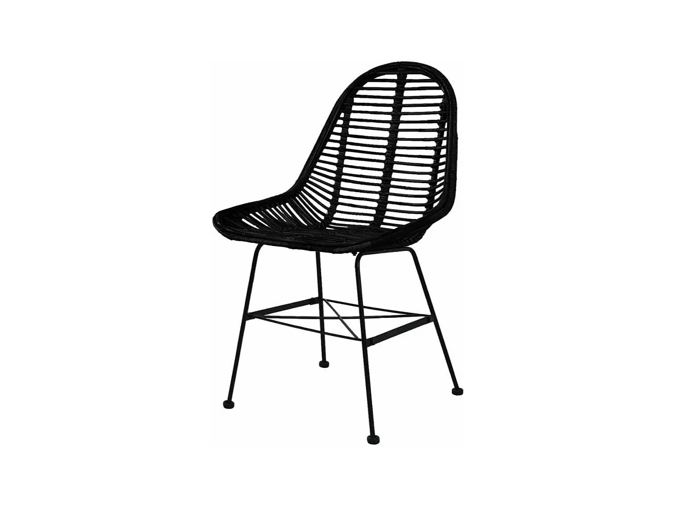 Chaise assise rotin noir et métal noir Noven - Lot de 4