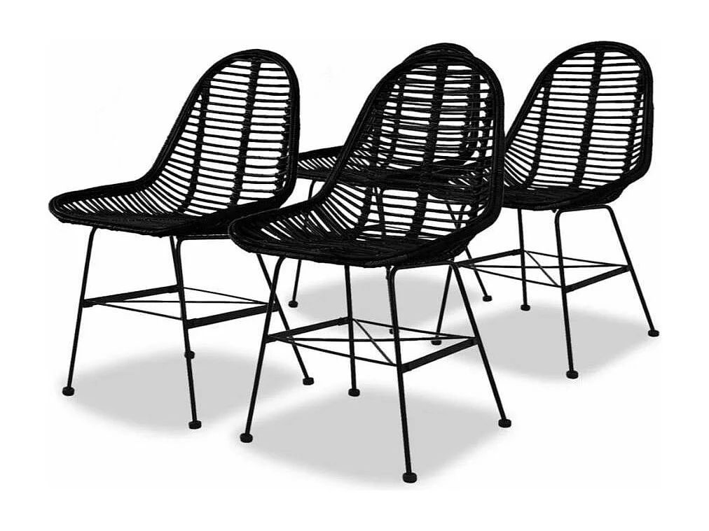 Chaise assise rotin noir et métal noir Noven - Lot de 4