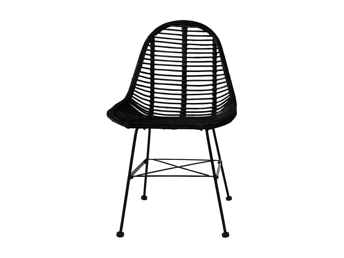 Chaise assise rotin noir et métal noir Noven - Lot de 4