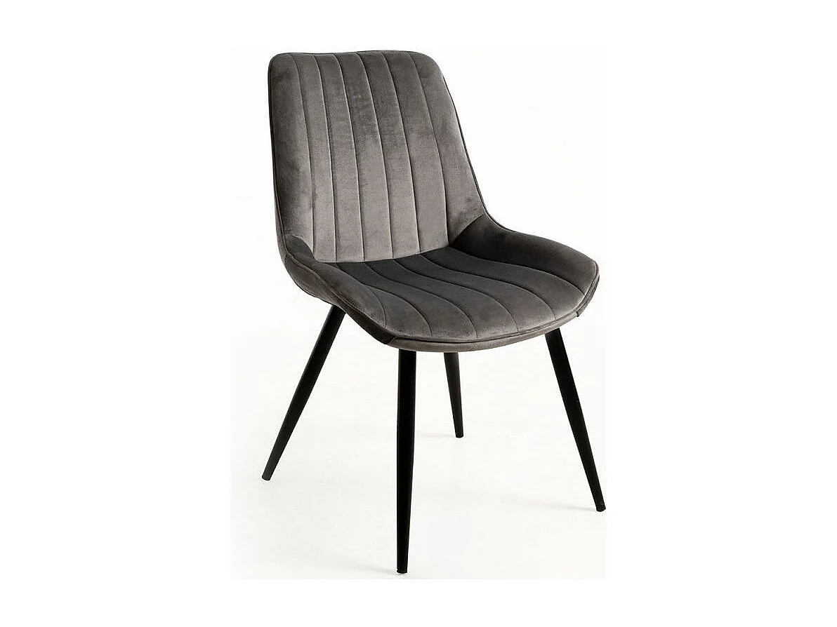 Chaise velours gris et acier noir Nalia - Lot de 2