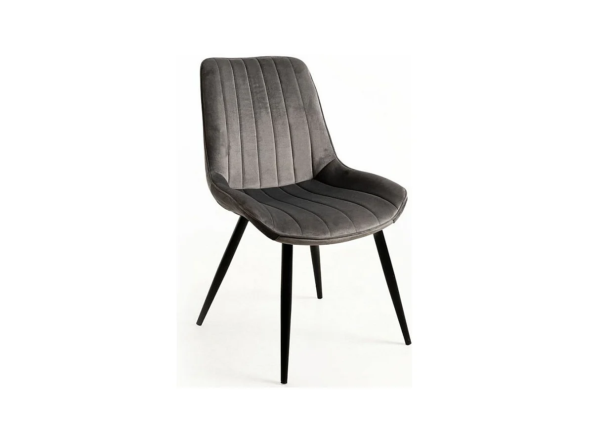 Chaise velours gris et acier noir Nalia - Lot de 2