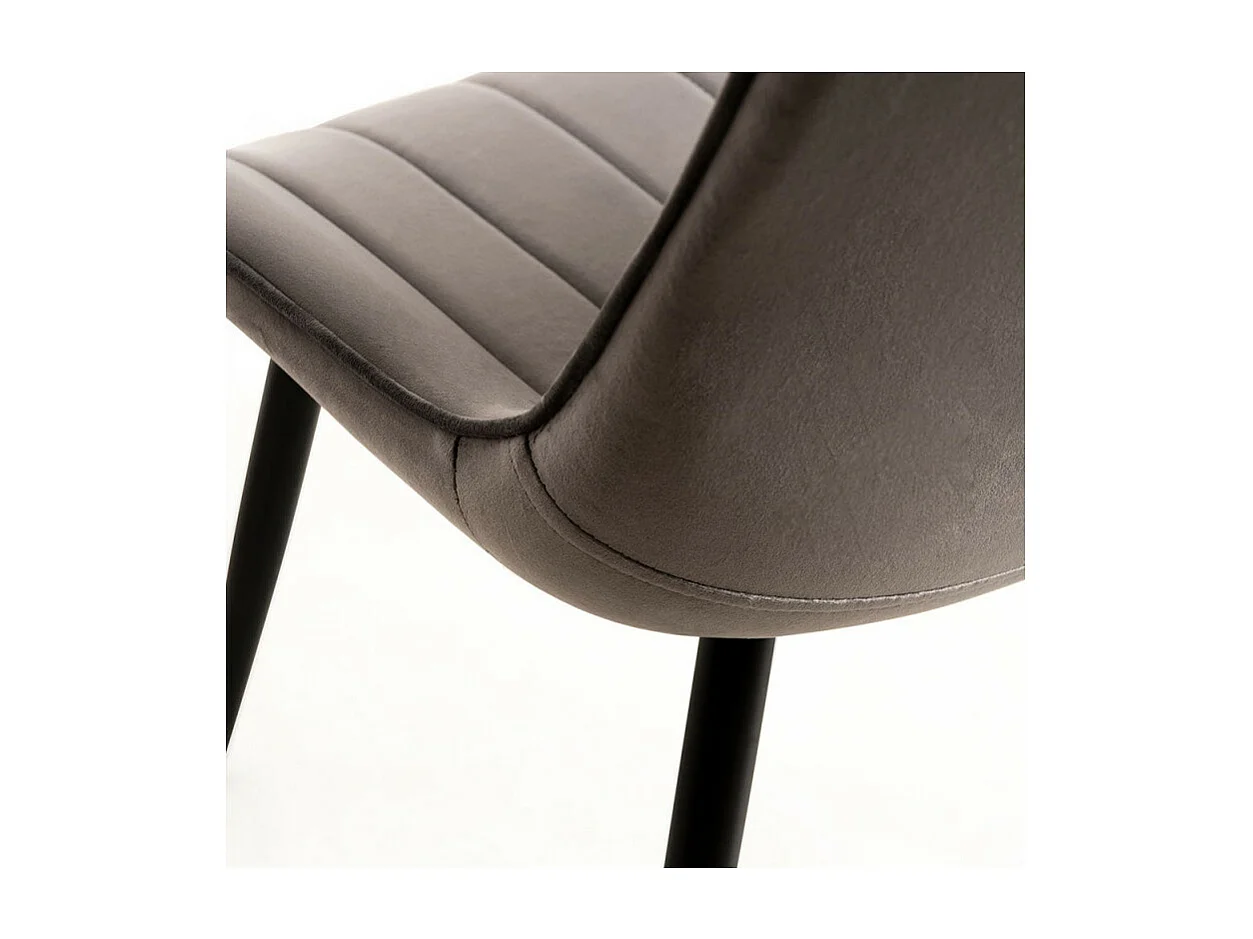 Chaise velours gris et acier noir Nalia - Lot de 2