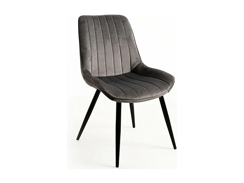 Chaise velours gris et acier noir Nalia - Lot de 2