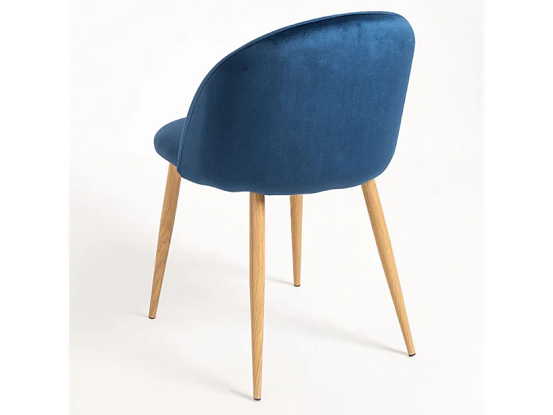 Lot de 2 chaises Kazon - Velours élégant et pieds métal effet bois clair-Couleur Bleu denim