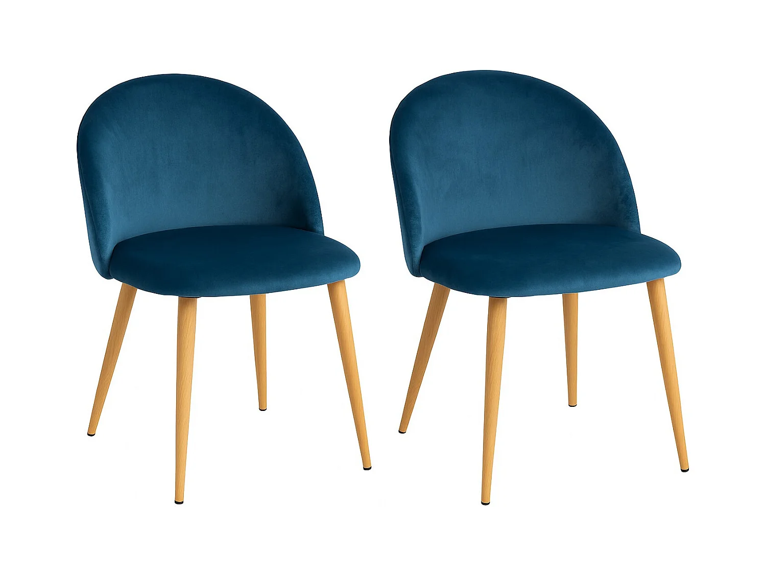 Juego de 2 sillas Kazon - Elegantes patas de metal efecto terciopelo y madera clara-Color Azul