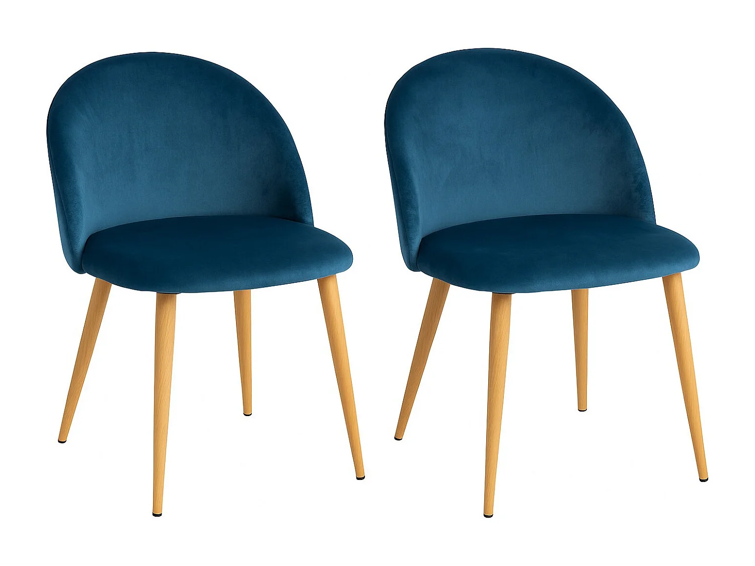 Lot de 2 chaises Kazon - Velours élégant et pieds métal effet bois clair-Couleur Bleu denim