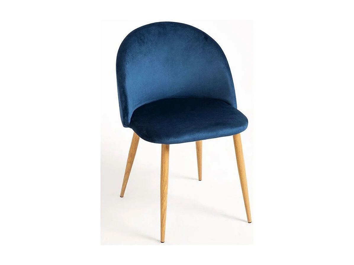 Lot de 2 chaises Kazon - Velours élégant et pieds métal effet bois clair-Couleur Bleu denim