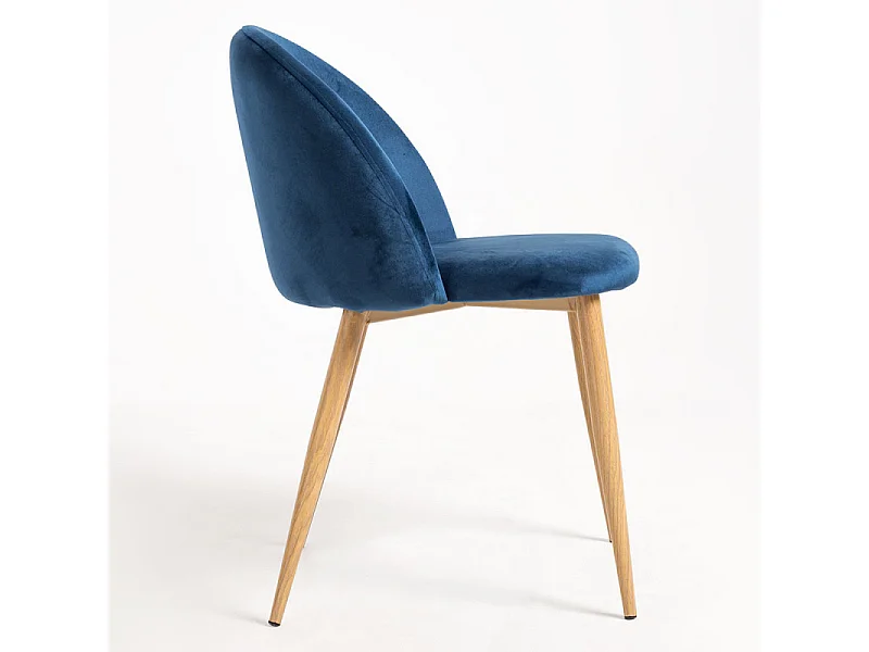 Lot de 2 chaises Kazon - Velours élégant et pieds métal effet bois clair-Couleur Bleu denim