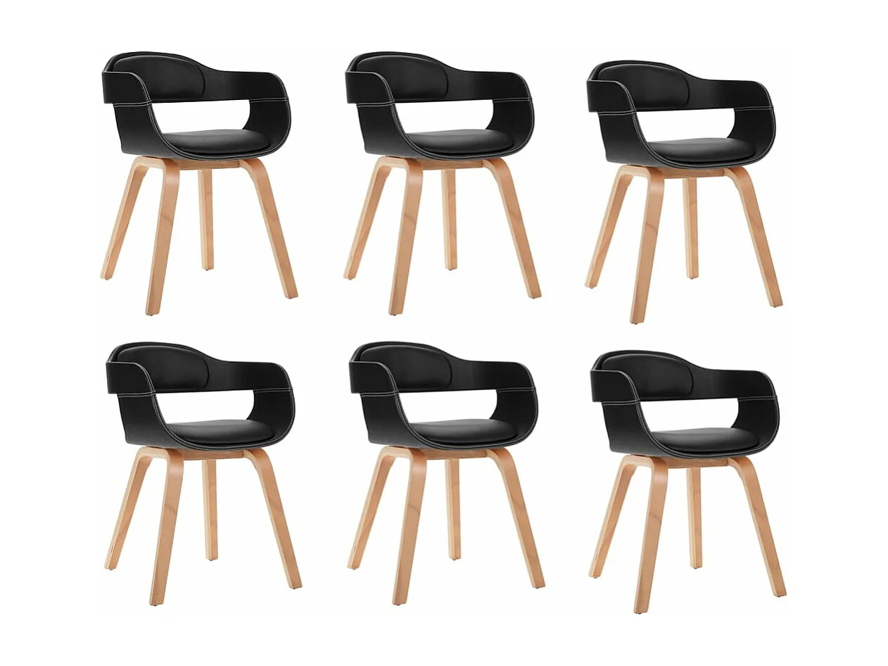 Chaises de salle à manger 6 pcs Noir Bois courbé et similicuir 7