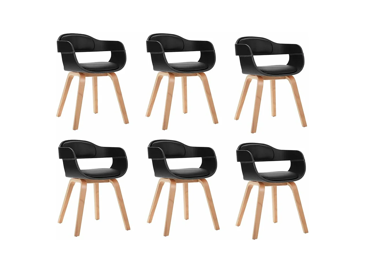 Chaises de salle à manger 6 pcs Noir Bois courbé et similicuir 7