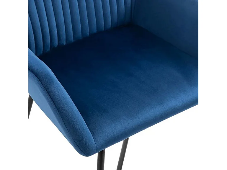 Chaise velours bleu et pieds métal noir Mikee - Lot de 2