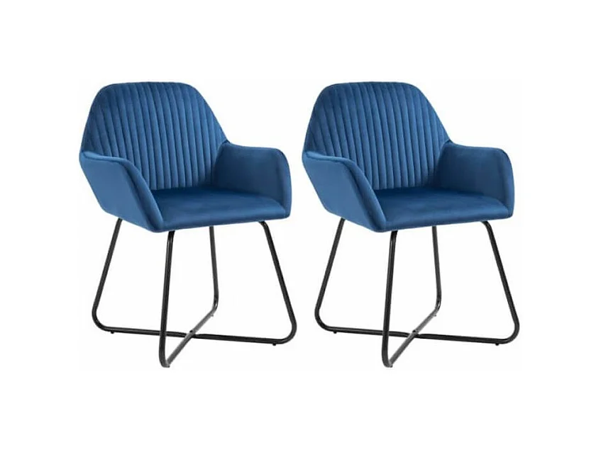 Chaise velours bleu et pieds métal noir Mikee - Lot de 2