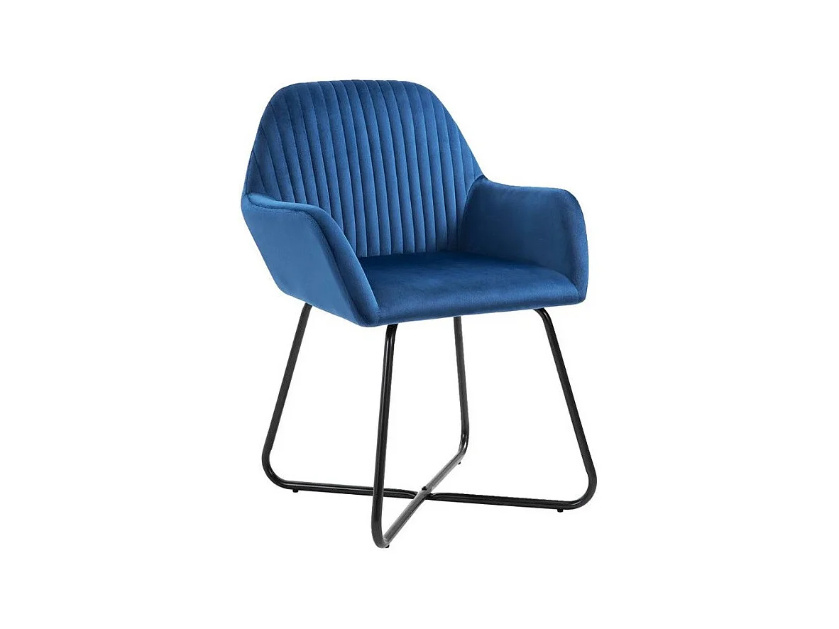 Chaise velours bleu et pieds métal noir Mikee - Lot de 2