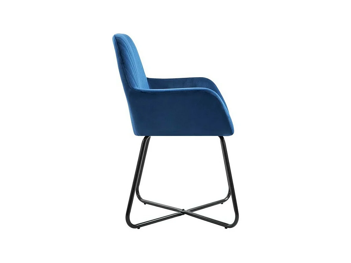 Chaise velours bleu et pieds métal noir Mikee - Lot de 2