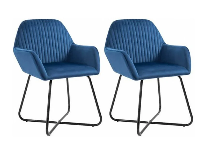 Chaise velours bleu et pieds métal noir Mikee - Lot de 2