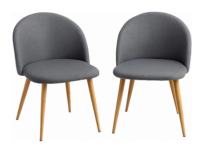 Lot de 2 chaises Kazon - Tissu élégant et pieds métal effet bois clair-Couleur Gris foncé