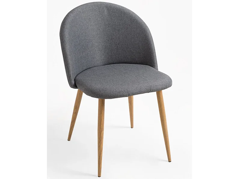 Lot de 2 chaises Kazon - Tissu élégant et pieds métal effet bois clair-Couleur Gris foncé