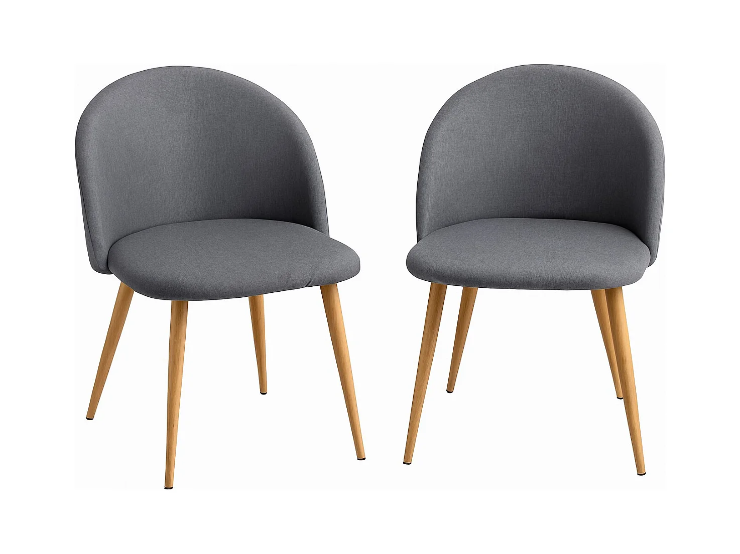 Lot de 2 chaises Kazon - Tissu élégant et pieds métal effet bois clair-Couleur Gris foncé