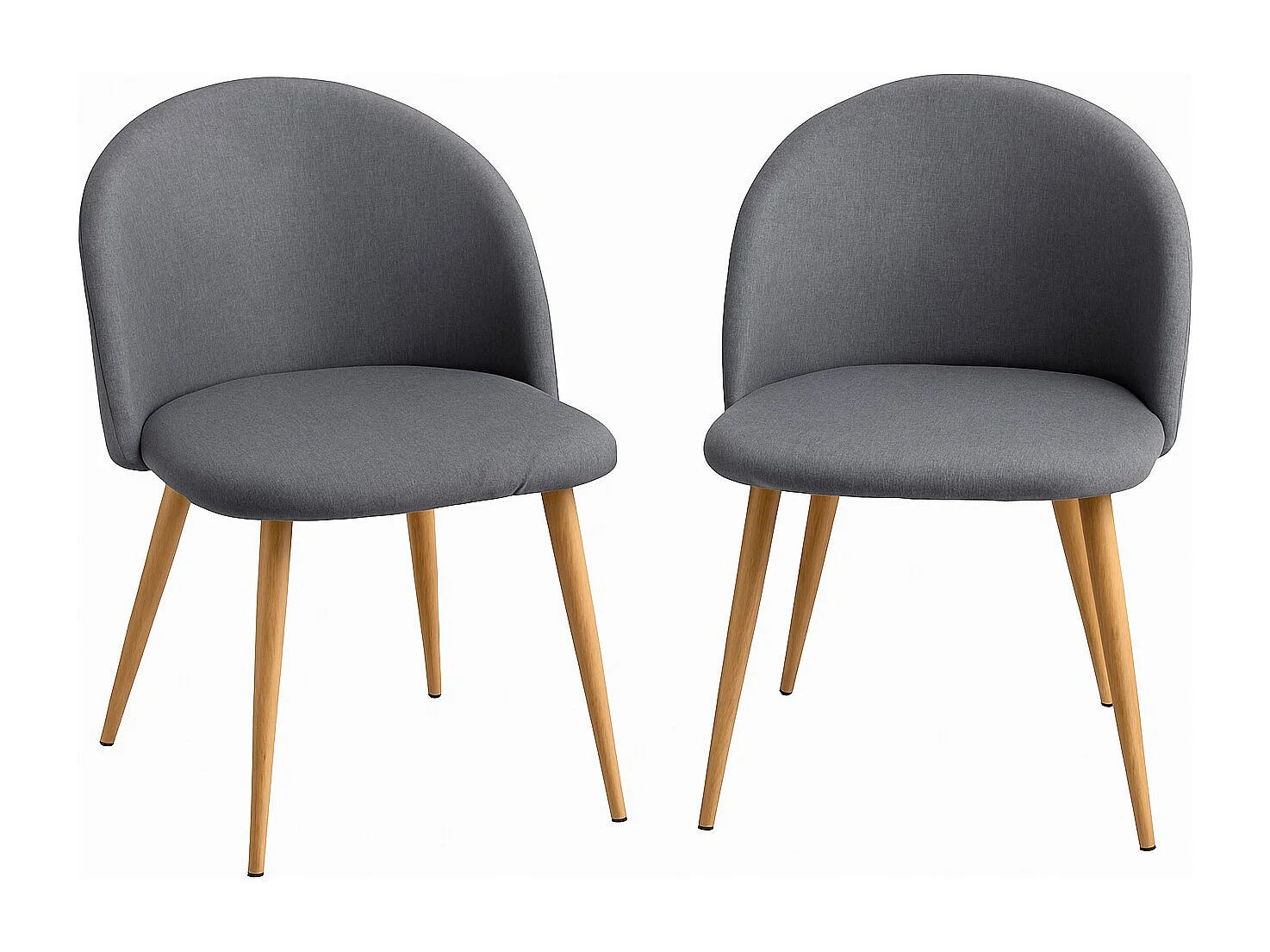 Lot de 2 chaises Kazon - Tissu élégant et pieds métal effet bois clair-Couleur Gris foncé